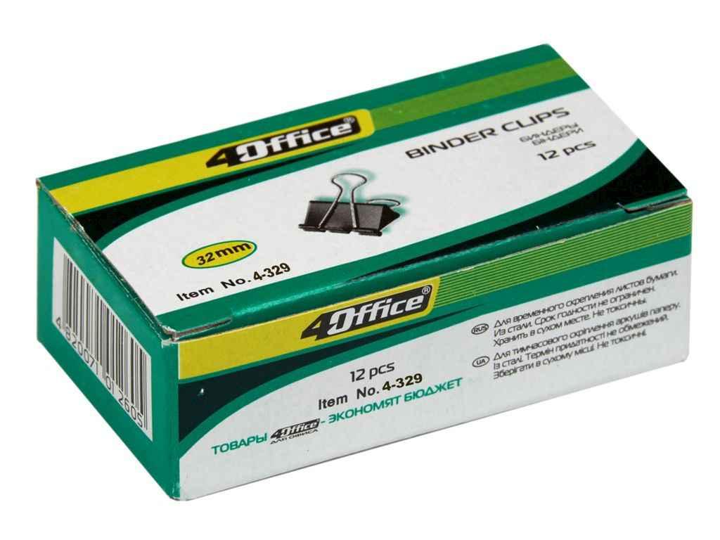 Біндери (жабки канцелярські) 32мм 12шт 4-329 ТМ 4OFFICE BP, фото 1