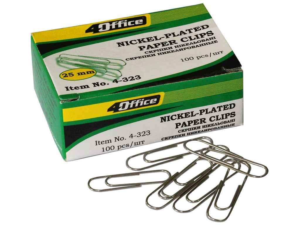 Скріпки канцелярські 25мм 100шт,нікельовані 4-323ice ТМ 4OFFICE BP, фото 1