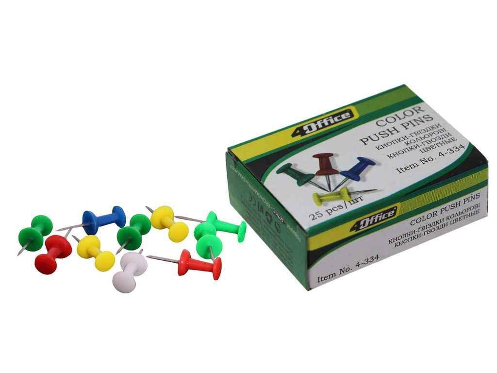 Кнопки-цвяшки 25шт Кол. В ас-ті 4-334ice ТМ 4OFFICE BP, фото 1