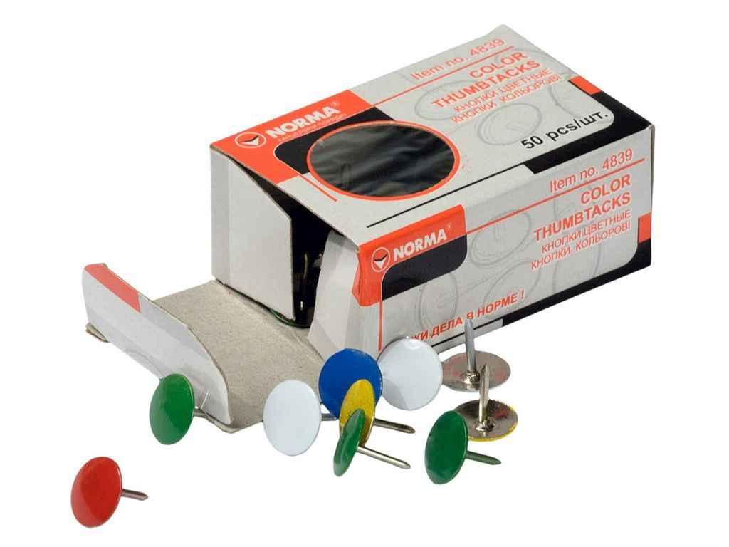 Кнопки канцелярські 50шт Кольор. В ас-ті 4839 norma ТМ NORMA, фото 1