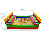 Дитяча пісочниця 100х100 см. з натурального дерева кольорова, фото 2
