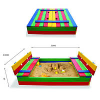 Дитяча пісочниця 100х100 см. з натурального дерева кольорова