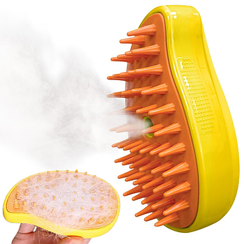 Парова щітка для вичісування шерсті, Жовта / Гребінець для котів з парою / Масажна щітка від шерсті