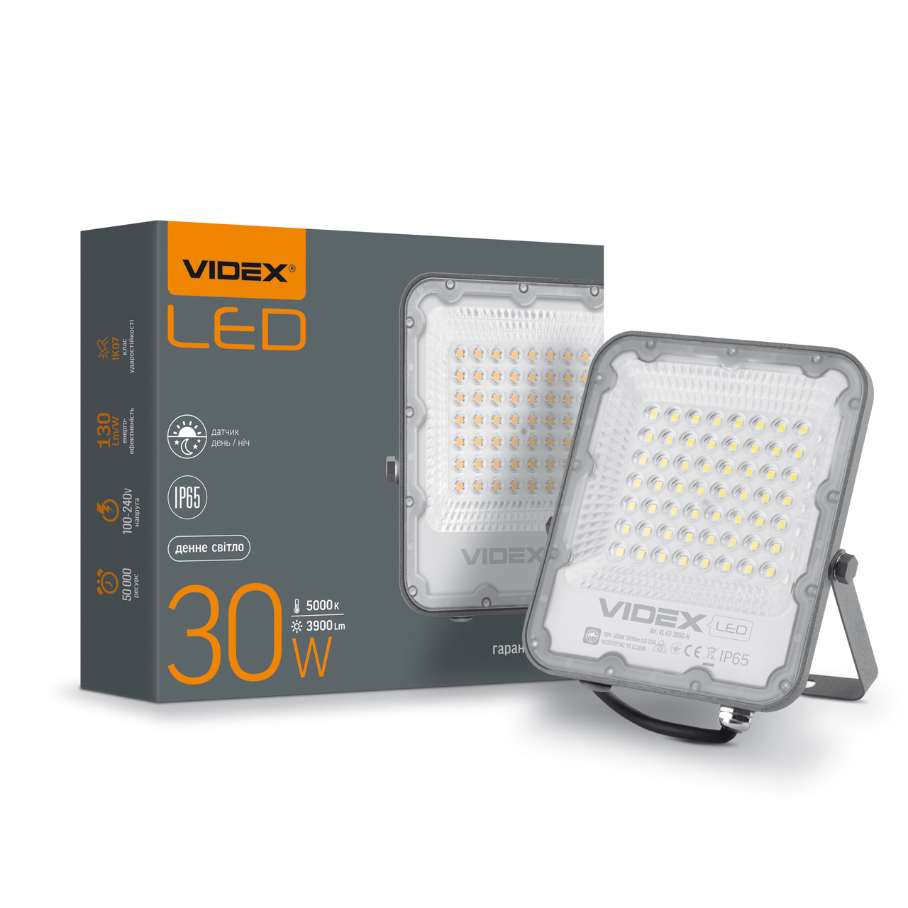 LED прожектор Videx Premium F2 30W 5000K День-ніч VL-F2-305G-N 26171