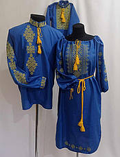 Вишиванки (домоткане полотно блакитне) "Еней+Гуцулка+Коловорот". Чоловіча, жіноча, для хлопчика), фото 3