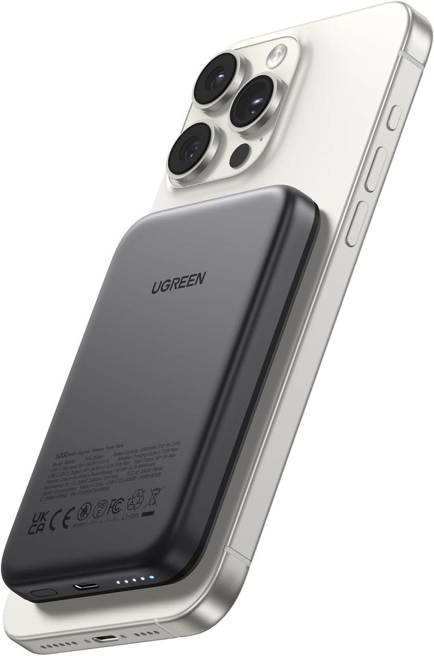UGREEN Magnetic Power Bank, тонкий бездротовий портативний зарядний пристрій ємністю 5000 мАг, акумуляторна батарея PD Fast