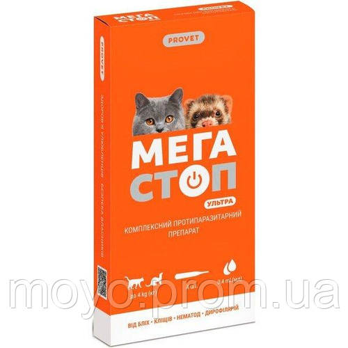Капли на холку для кошек до 4кг и хорьков ProVET Мегастоп Ультра от ...