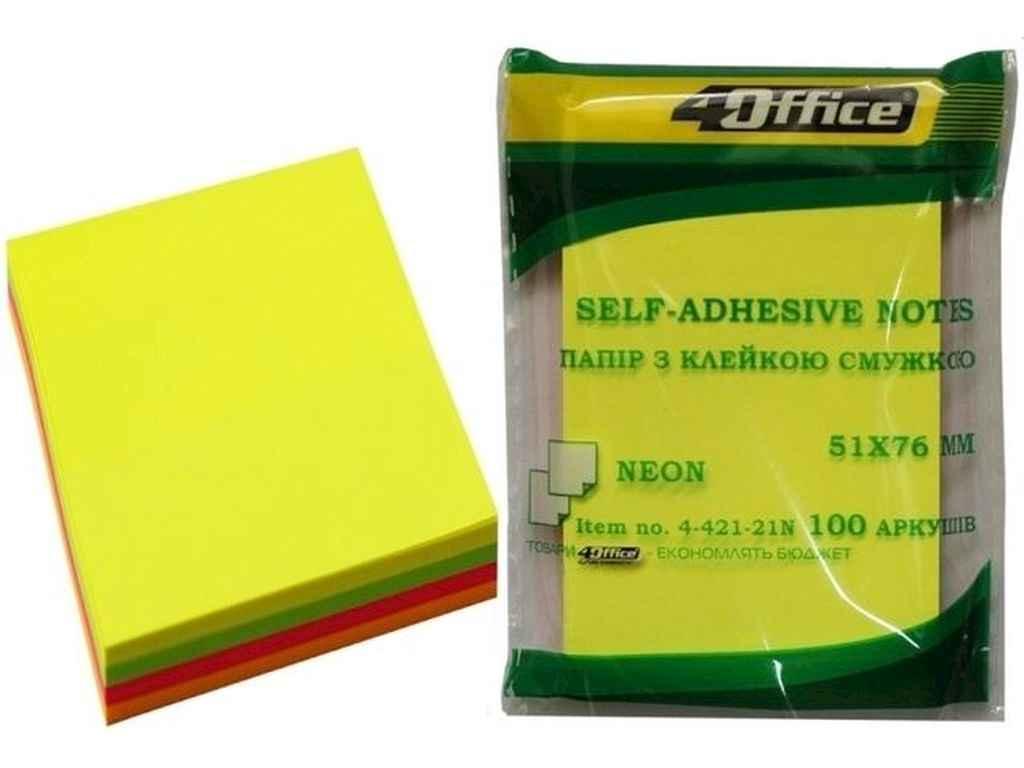 Папір для нотаток кл. 51х76мм 100арк неон мікс 4кол.*25арк. 4-421-21nice ТМ 4OFFICE BP
