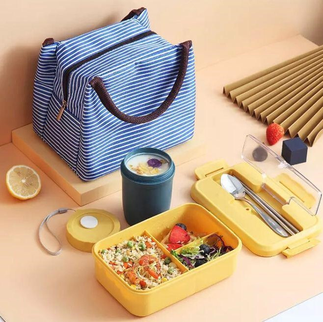 Набір для ланчу - термосумка, ланч-бокс 1.1л, супниця 0.3л Plastic, жовний, фото 1