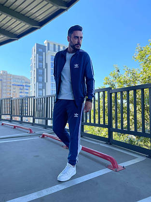 Спортивний костюм чоловічий Adidas з лампасам темно-синій комплект спортивний молодіжний стильний модний, фото 3