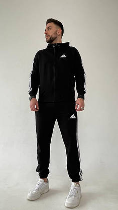 Спортивний костюм чоловічий Adidas чорного кольору з лампасами повсякденний стильний молодіжний кофта з капюшоном, фото 3