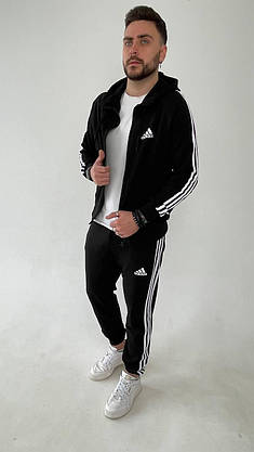 Спортивний костюм чоловічий Adidas чорного кольору з лампасами повсякденний стильний молодіжний кофта з капюшоном, фото 5