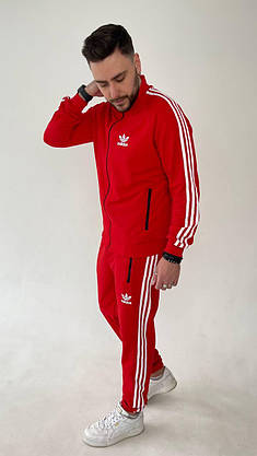 Спортивный костюм мужской Adidas красного цвета с лампасами комплект спортивный молодежный на парня модный, фото 3