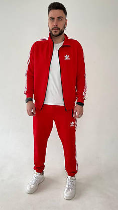 Спортивный костюм мужской Adidas красного цвета с лампасами комплект спортивный молодежный на парня модный, фото 6