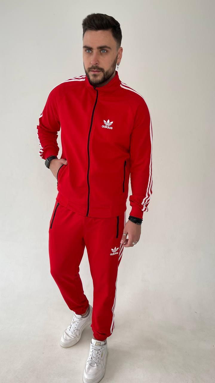 Спортивный костюм мужской Adidas красного цвета с лампасами комплект спортивный молодежный на парня модный
