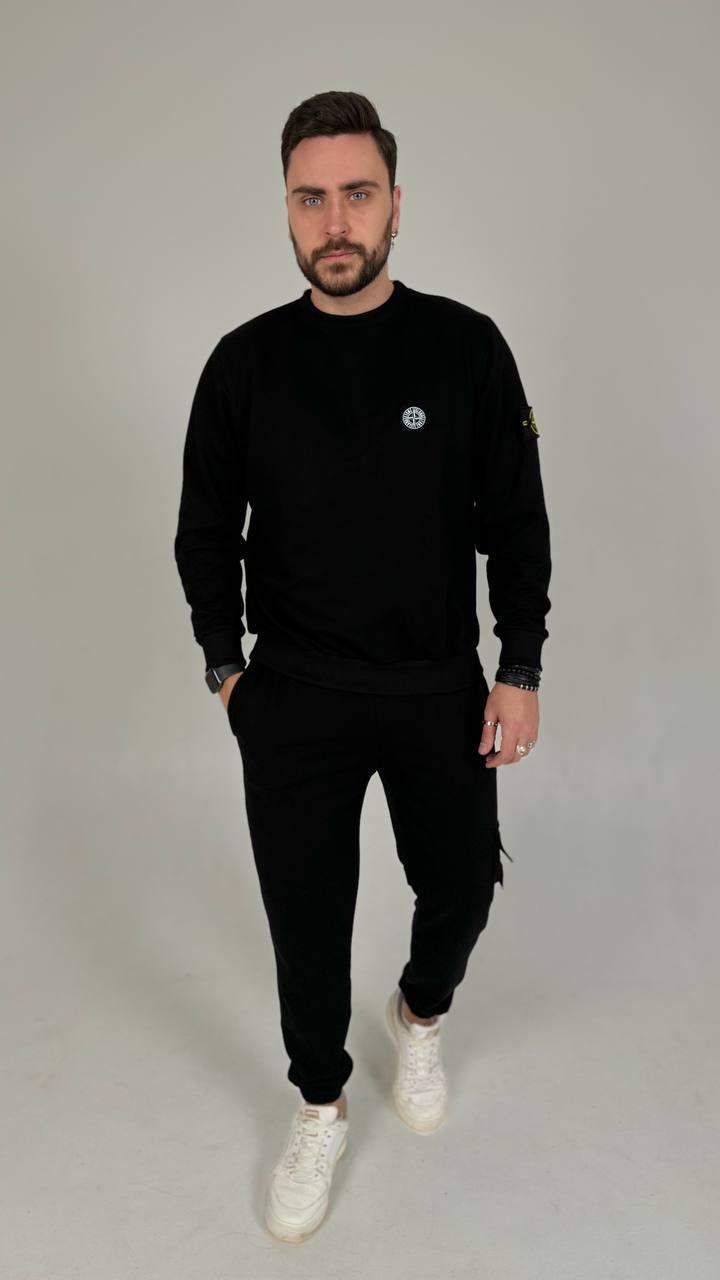 Спортивний костюм чоловічий чорний stone island стильний молодіжний прогулянковий на хлопця модний гарний
