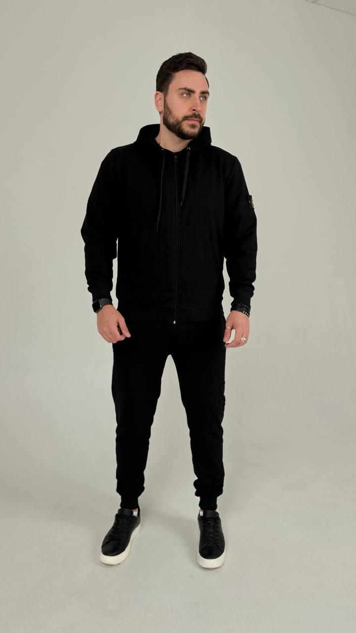 Спортивний костюм чоловічий чорний stone island з капюшоном молодіжний прогулянковий на хлопця модний гарний