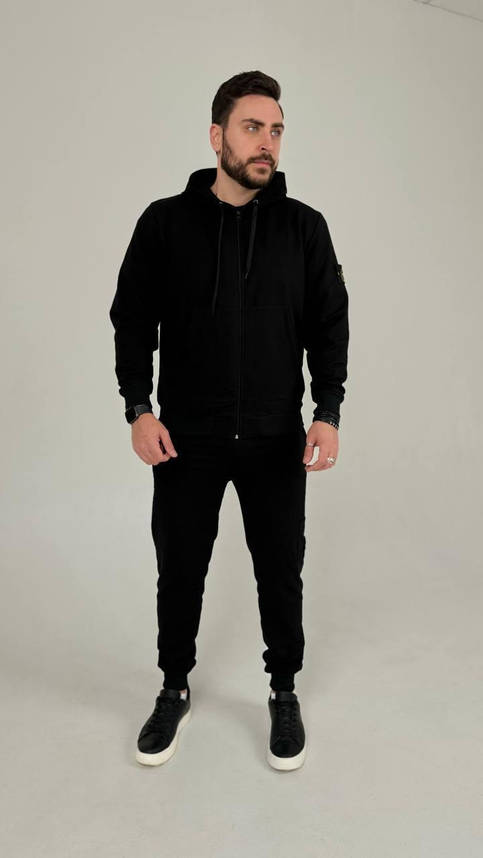 Спортивний костюм чоловічий чорний stone island з капюшоном молодіжний прогулянковий на хлопця модний гарний, фото 1