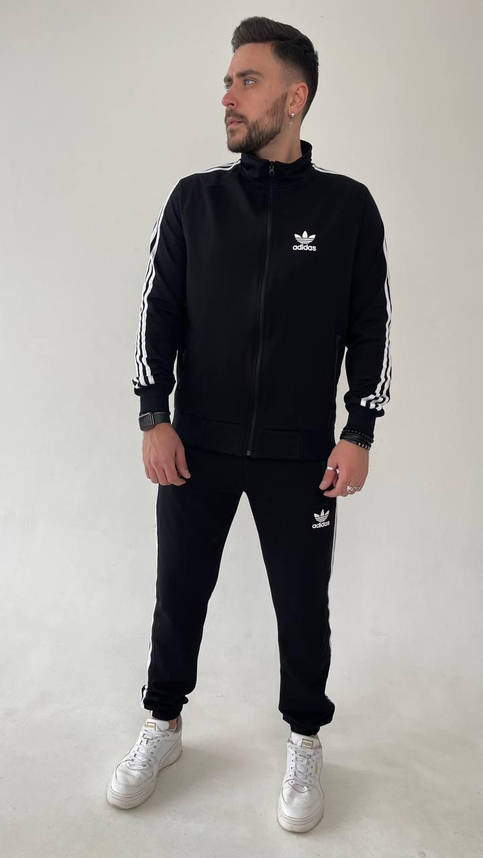 Чорний спортивний костюм чоловічий Adidas з лампасам повсякденний комплект спортивний молодіжний стильний модний, фото 1