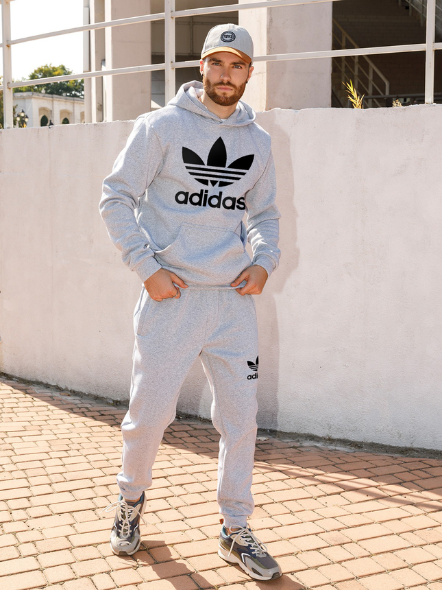 Спортивний костюм чоловічий Adidas сірий з капюшоном повсякденний спортивний молодіжний стильний модний, фото 1
