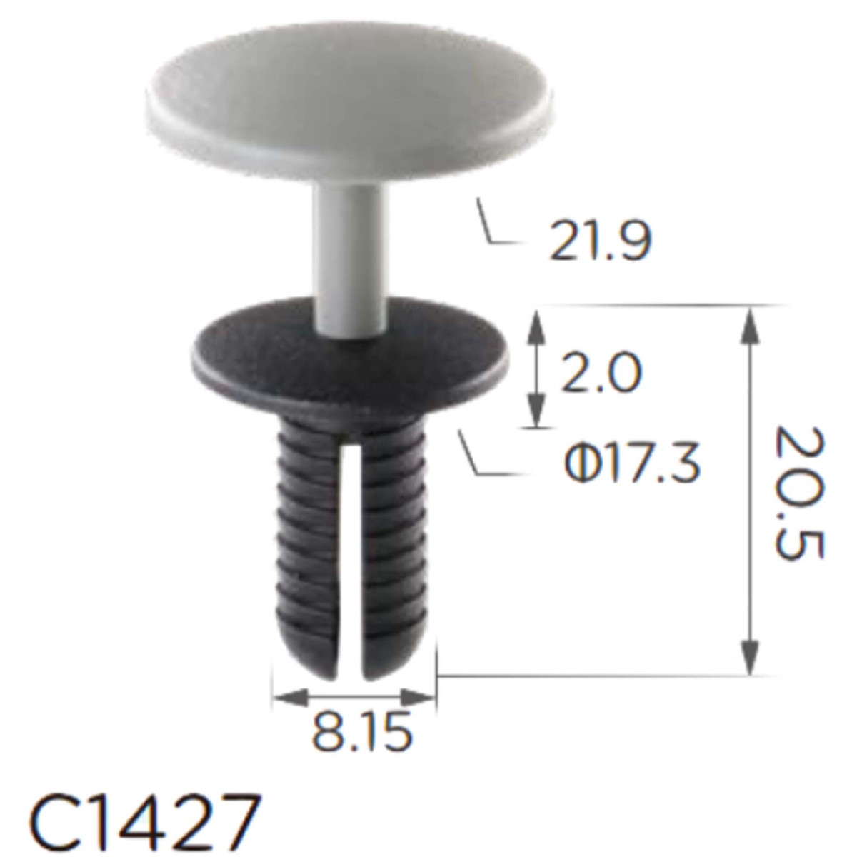 Кліпса криплення Натискна Розпірна Mercedes Volkswagen Audi (10MM) Сіра C1427, фото 1