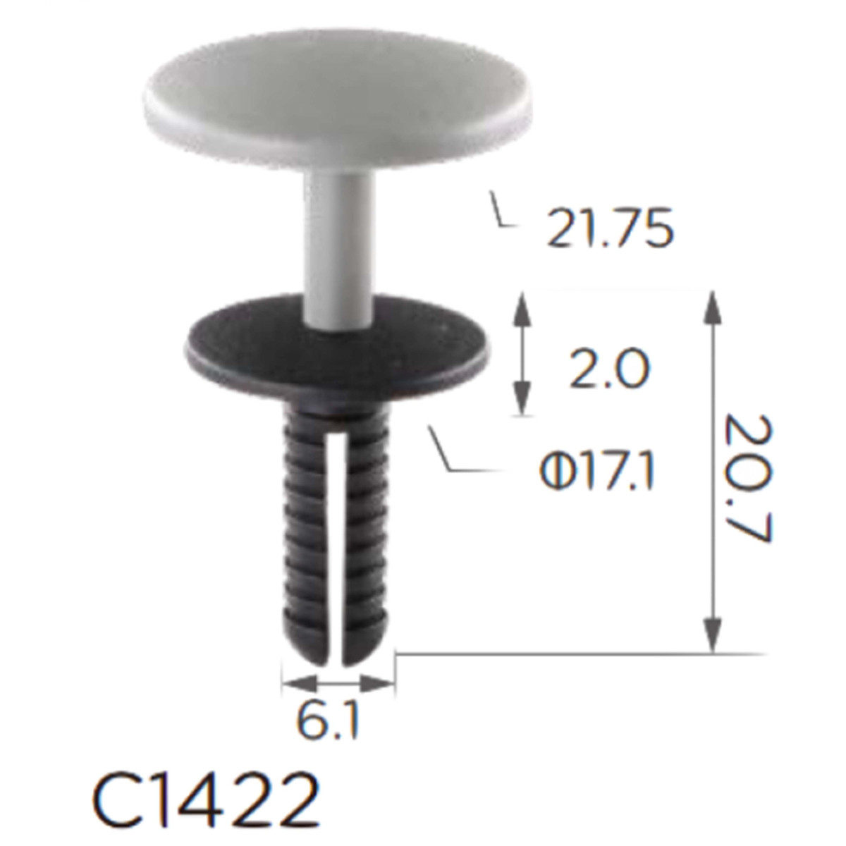Кліпса криплення Натискна Розпірна Mercedes Volkswagen Audi (6MM) Сіра C1422, фото 1