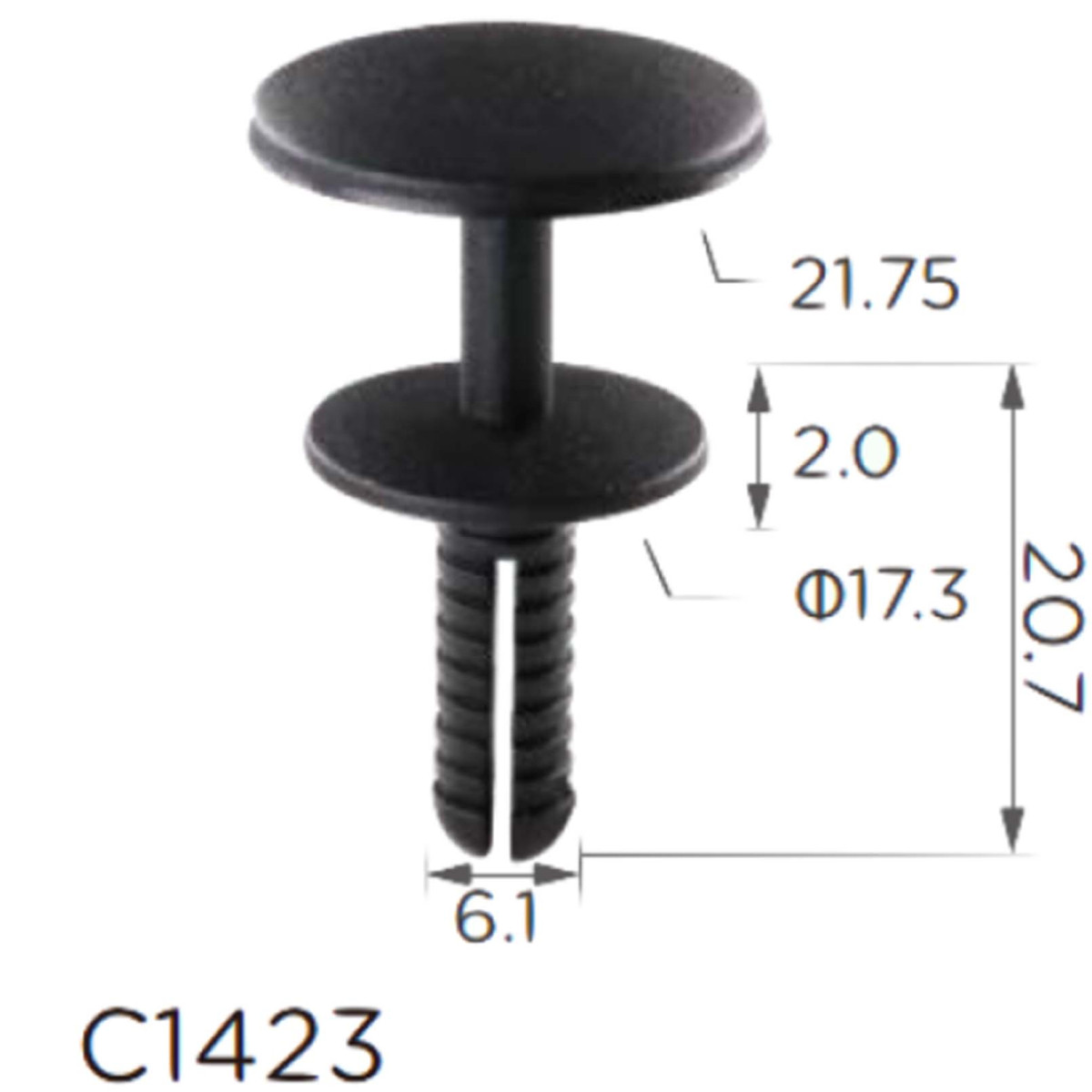 Кліпса криплення Натискна Розпірна Mercedes Volkswagen Audi (6MM) Чорна C1423, фото 1