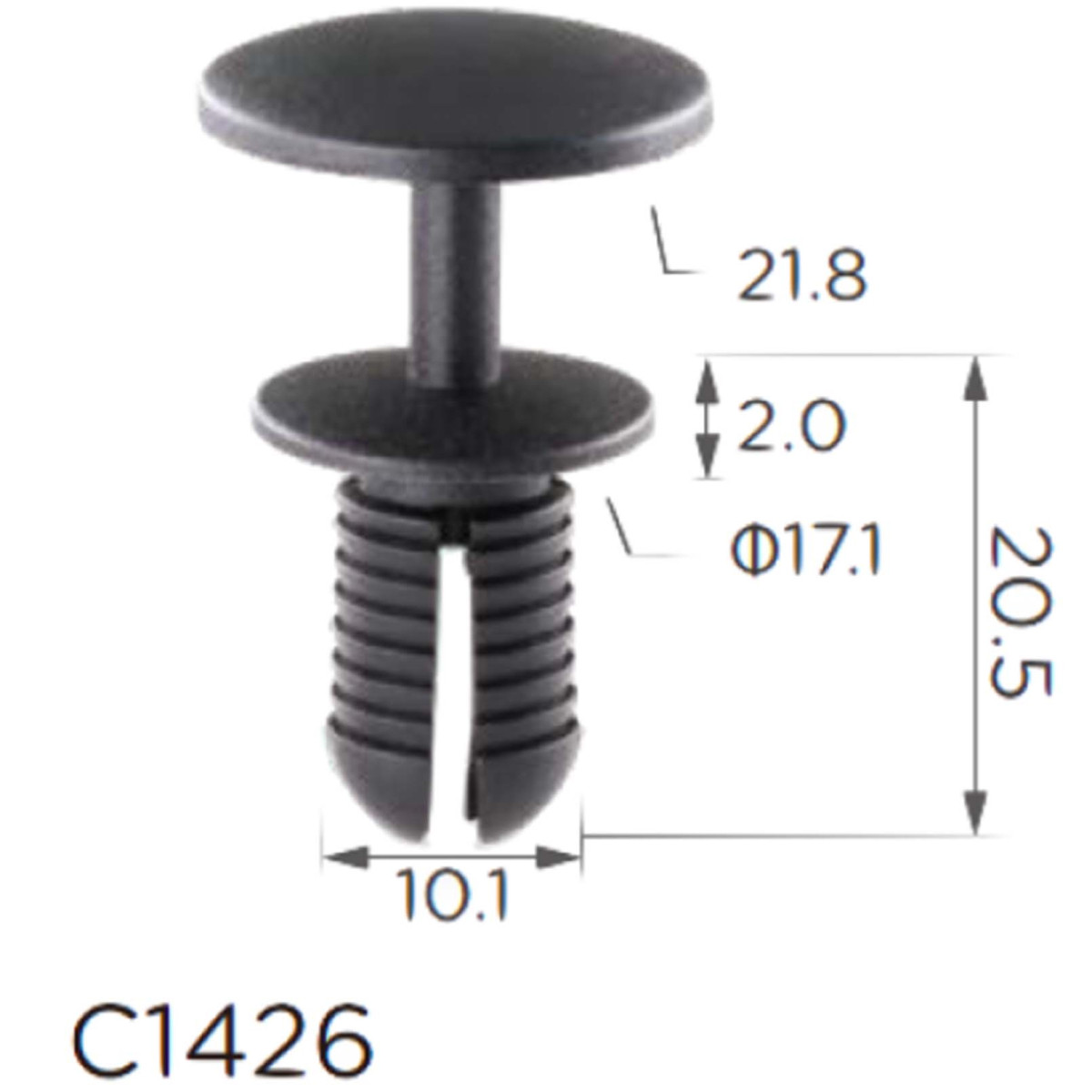Кліпса криплення Натискна Розпірна Mercedes Volkswagen Audi (8.1MM) Чорна C1425, фото 1