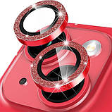 Захисне скло Metal Sparkles на камеру (в упак.) для Apple iPhone 15 (6.1") / 15 Plus (6.7") Червоний / Red, фото 3
