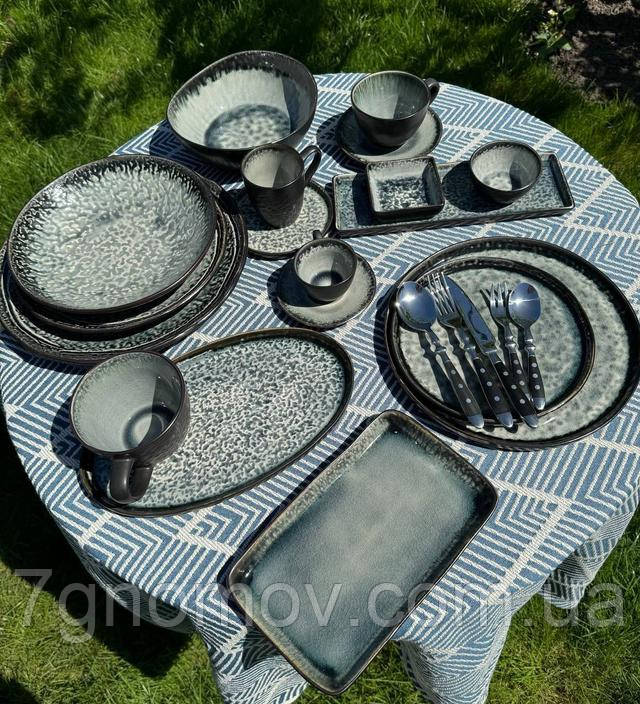 Тарелка керамическая прямоугольная серая с бортиками Грейсток 24 см арт. 101-0233