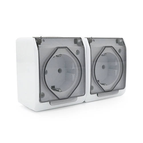 Розетка двойная без заземления наружного монтажа с крышкой YT164, белая ...