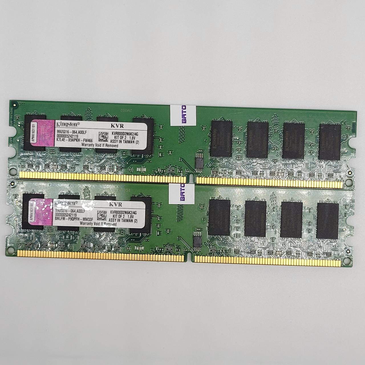 Оперативна пам'ять Kingston DDR2 4Gb KIT of 2 800MHz PC2 6400U CL6 (KVR800D2N6K2/4G) БВ