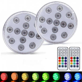 Набір 2шт Підсвічування для басейну RGB + пульт, Rainbow Light Show / Водонепроникний світильник для акваріума