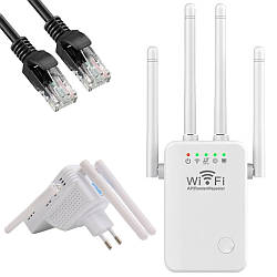 Ретранслятор WiFi сигналу 4-антенний, 300мб/с, Білий / Підсилювач сигналу WiFi / Репітер WiFi