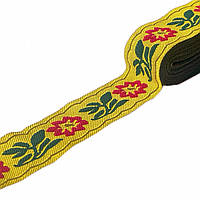 Тасьма з орнаментом жовта з квітами 3,3 см