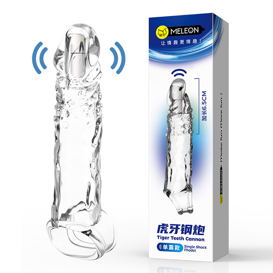 Насадка на член, подовжуюча з вібрацією, вібронасадка прозора. Подовження 6,5 см, фото 1