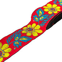 Тасьма з орнаментом червона з квітами 5,0 см