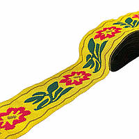 Тасьма з орнаментом жовта з квітами 5,0 см