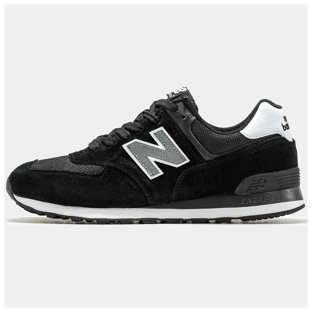 Чоловічі кросівки New Balance 574 Black White, чорно-білі замшеві кросівки нью беленс ню беланс 574 нб NB 574 чорні