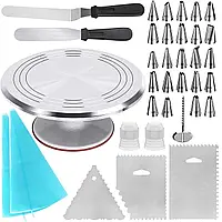 Кондитерський набір столик поворотний для вирівнювання торта шпатель кондитерський насадки набір 35 одиниць