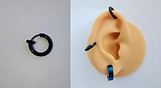 Сережка кільце 1 шт. на пружинці кліпса обманка без проколу чорна