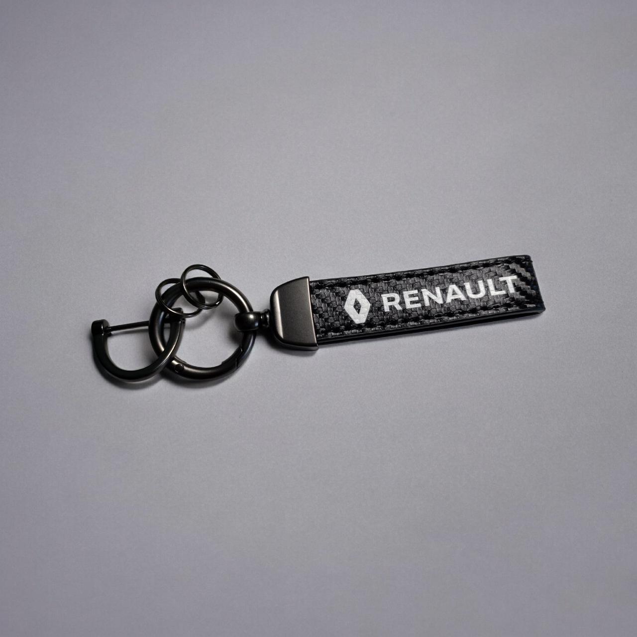 Брелок автомобільний шкіряний з карабіном Renault, екошкіра та метал, фото 1