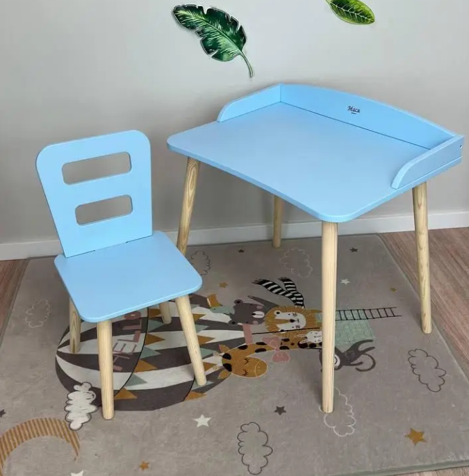 Дитячий блакитний столик і стільчик сходинка з круглими ніжками, для діток 2-ї групи зросту (116-130см), фото 1