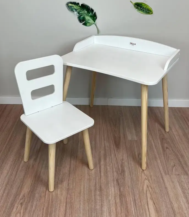 Дитячий білий столик і стільчик сходинка з круглими ніжками, для діток 2-ї групи зросту (116-130см)