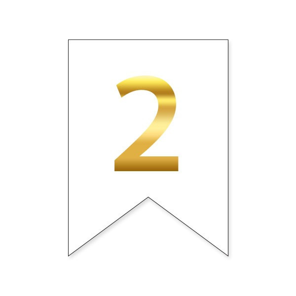 Цифра на прапорці для будь-яких написів "2" золото на білому