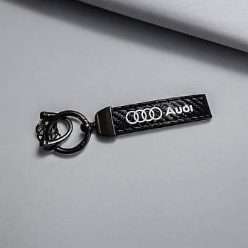 Брелок автомобільний шкіряний з карабіном Audi, екошкіра та метал