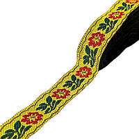 Тасьма з орнаментом жовта з квітами 2,0 см
