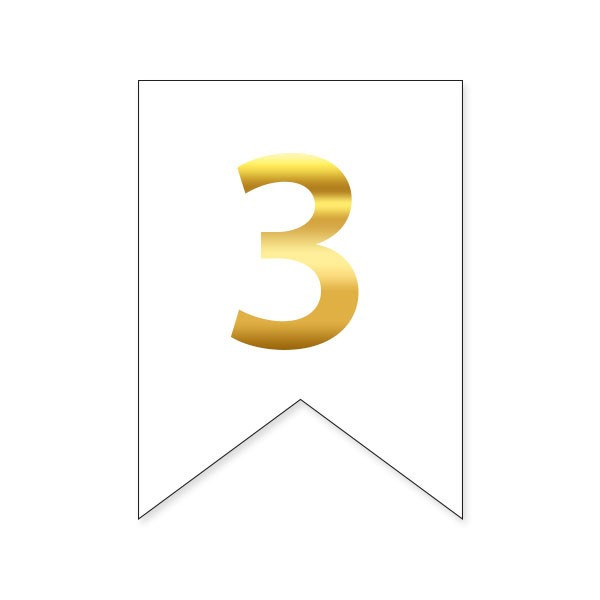 Цифра на прапорці для будь-яких написів "3" золото на білому