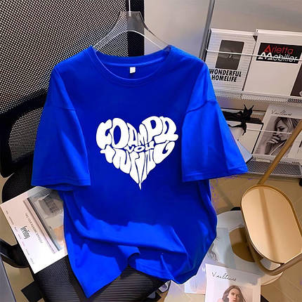 Футболка жіноча однотонна з написом із куліру розмір oversize, фото 2