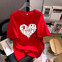 Футболка жіноча однотонна з написом із куліру розмір oversize, фото 4